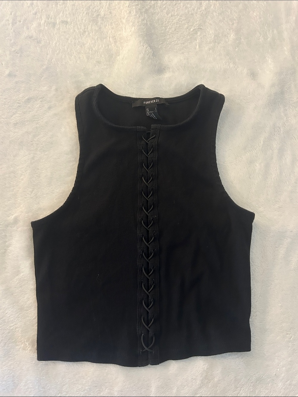 Forever 21 Black Ribbed Lace-Up Crop Tank Top